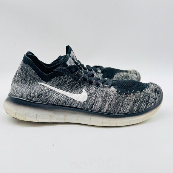Nike Free RN Flyknit Womens 7 Gray Black White Running Shoes Sneakers Trainer ID - Picture 1 of 11